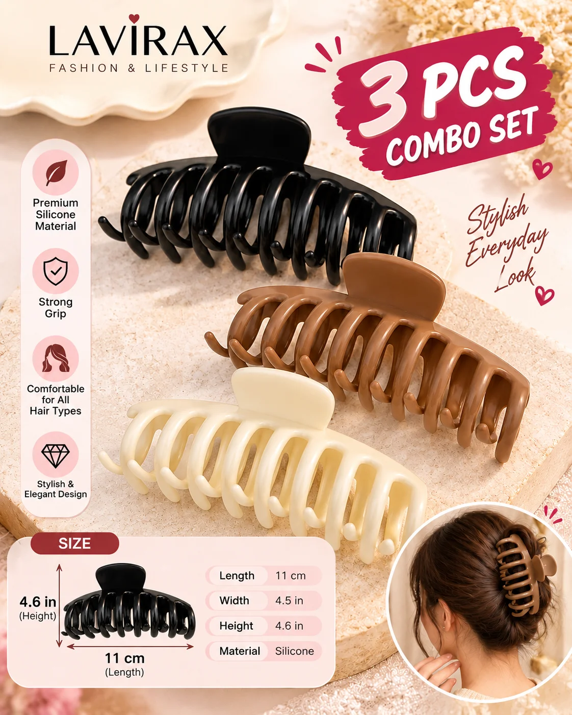 Lavirax Premium Large Silicone Hair Claw Clip – Strong Grip & Stylish Design