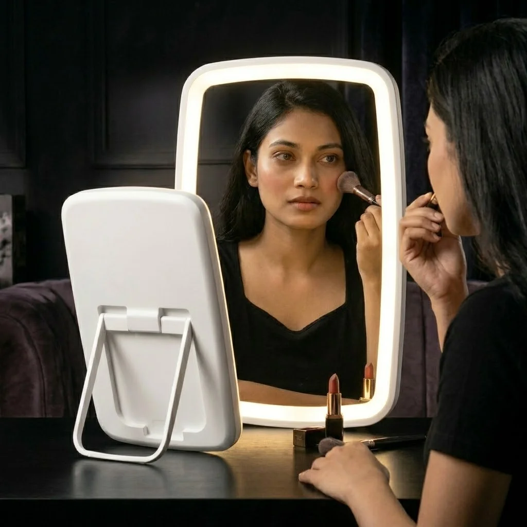 USB Rechargeable LED Makeup Mirror – Foldable & Portable